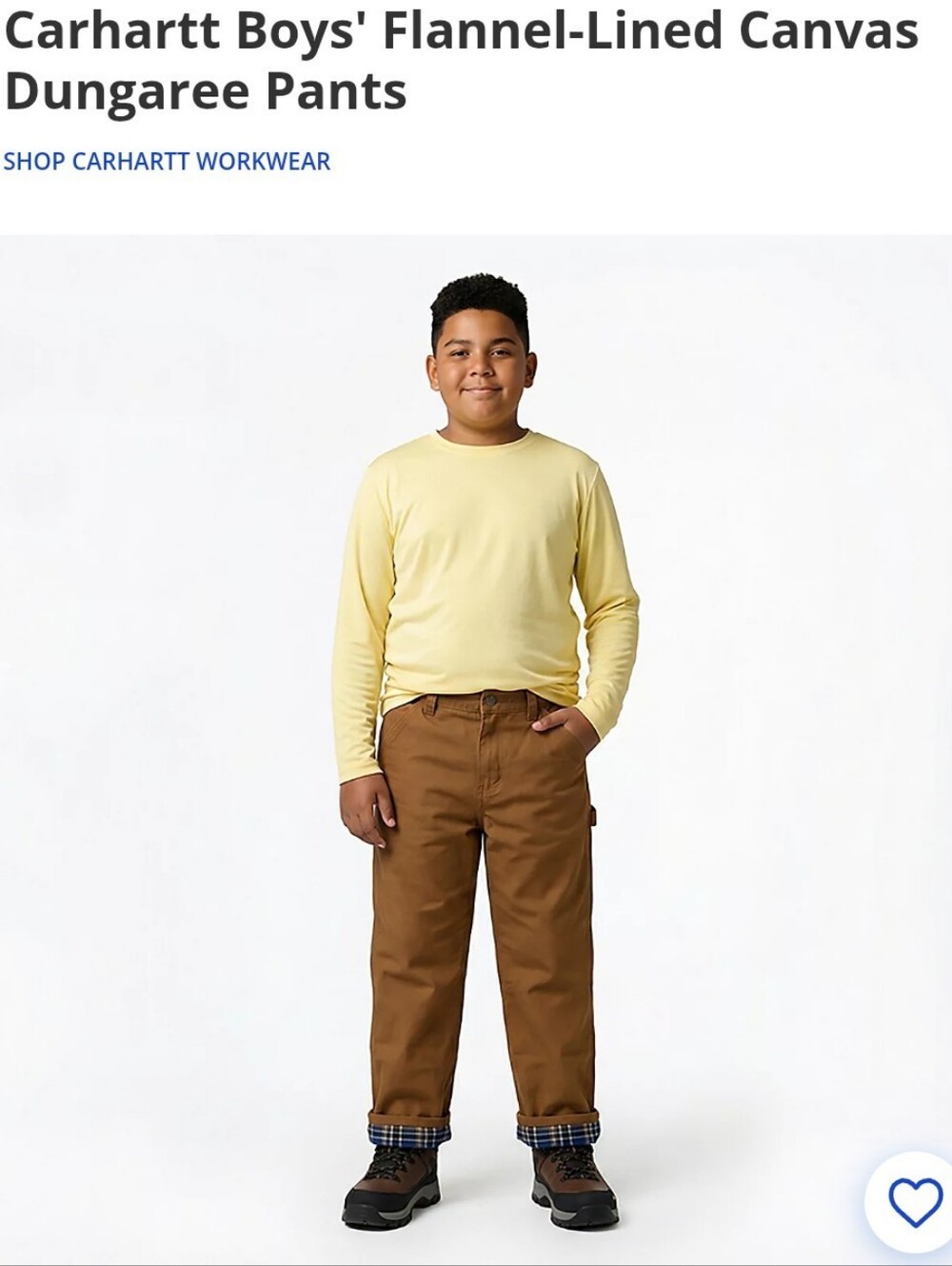 Carhartt Boys' Flannel-Lined Canvas Brown Dungaree Pants Carhartt Workwear Sz 8